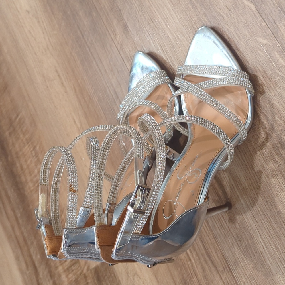Silver Jessica Simpson Heel Sandals Size 7.5